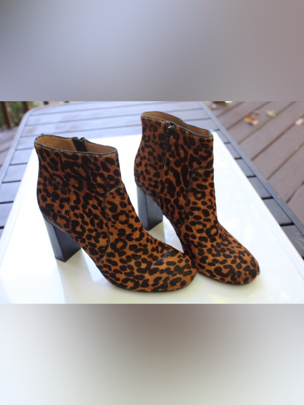 Banana Republic calf hair leopard print booties